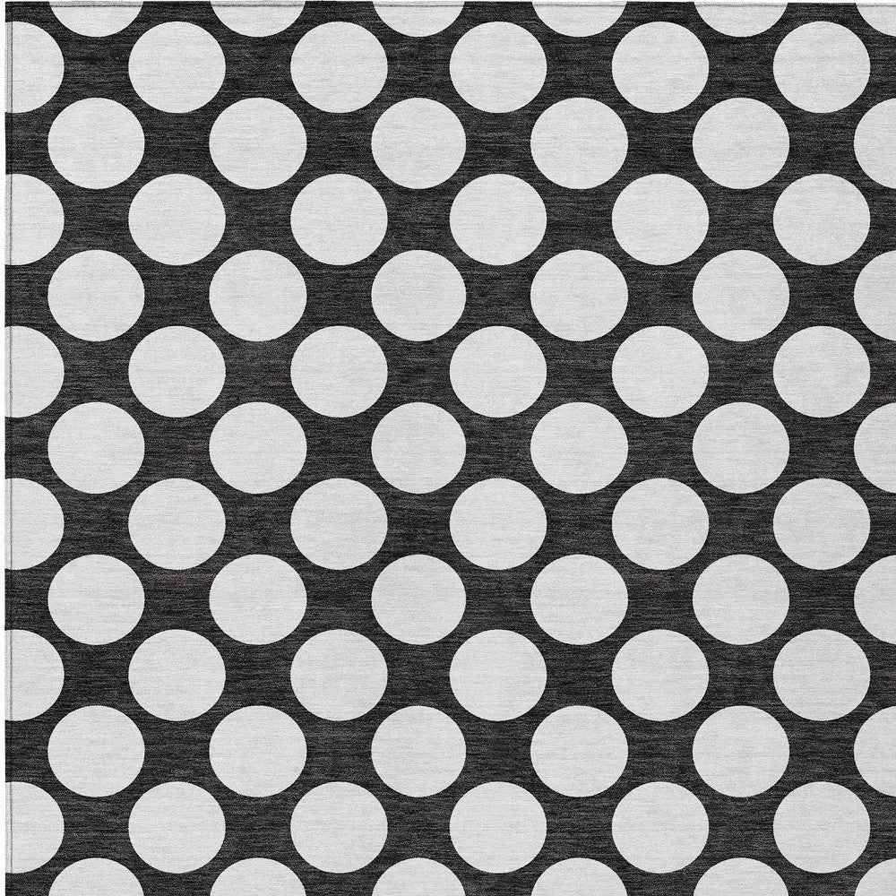 3' X 5' Black And Ivory Polka Dot Washable Indoor Outdoor Area Rug