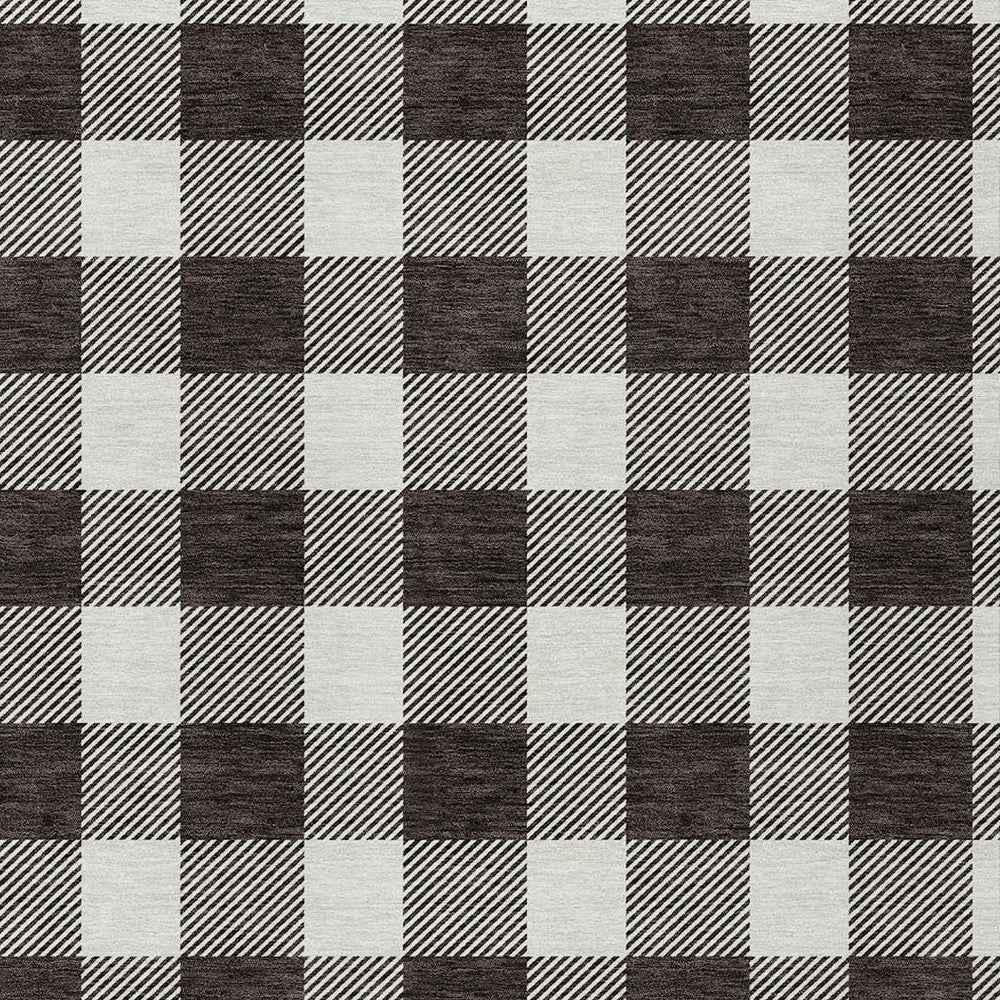3' X 5' Black And Gray Plaid Washable Indoor Outdoor Area Rug