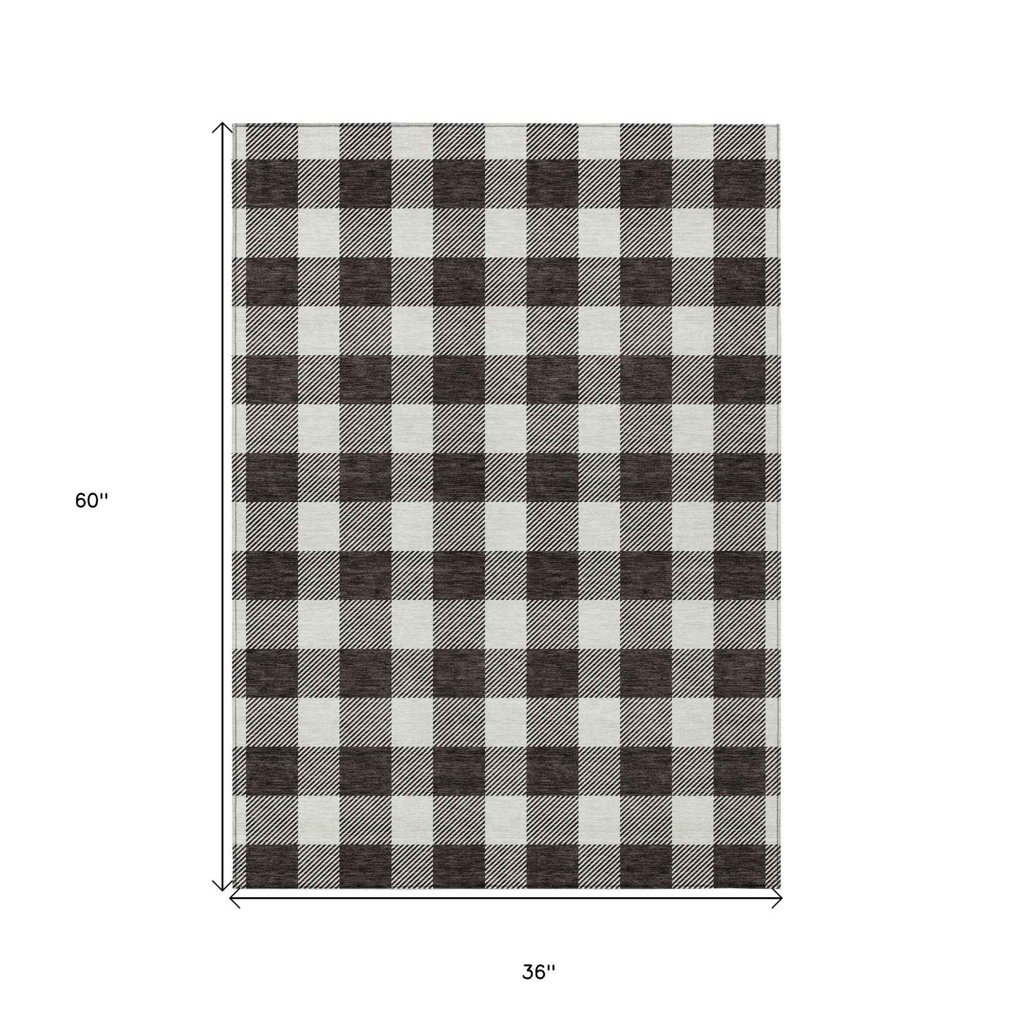 3' X 5' Black And Gray Plaid Washable Indoor Outdoor Area Rug