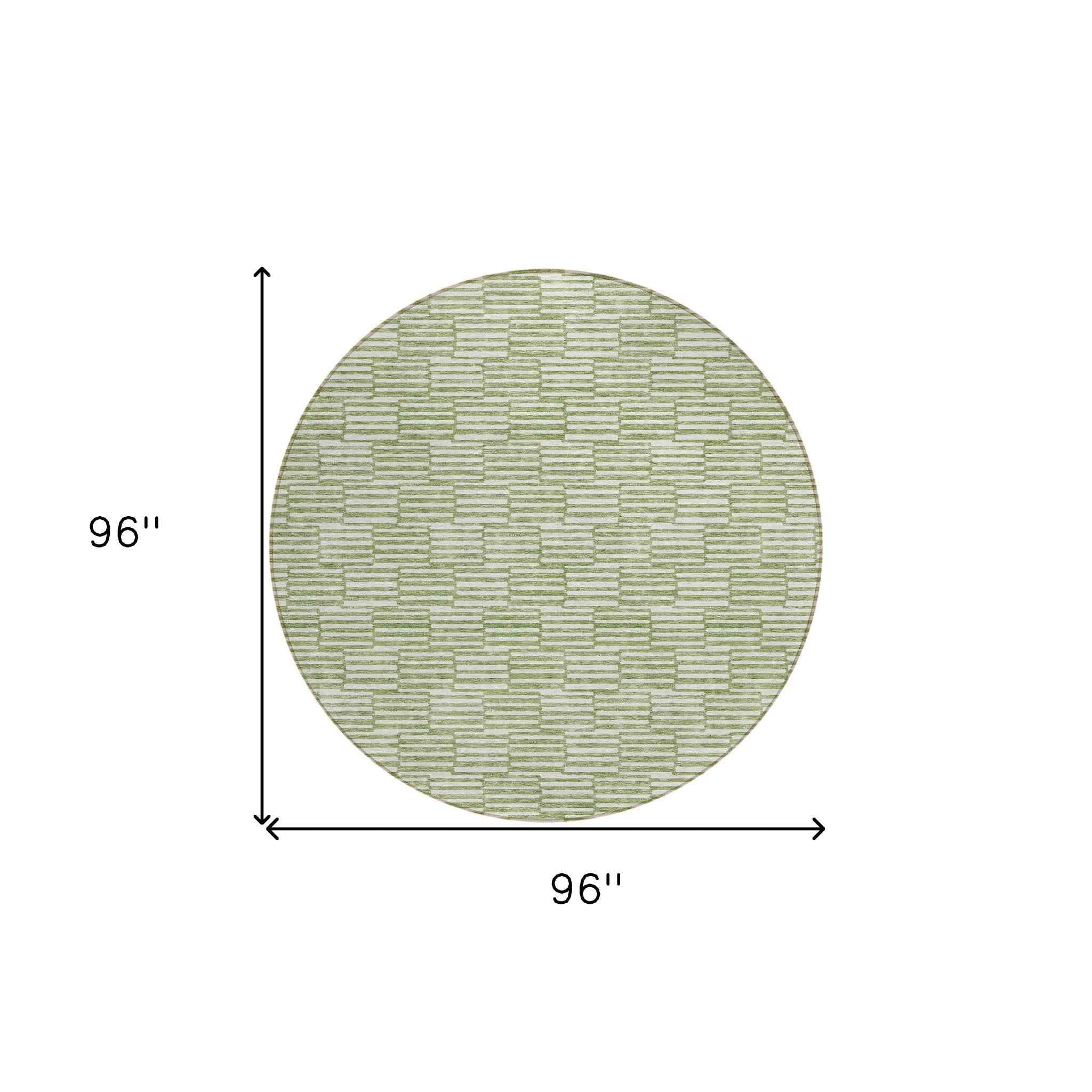 8' Green And Ivory Round Geometric Washable Indoor Outdoor Area Rug