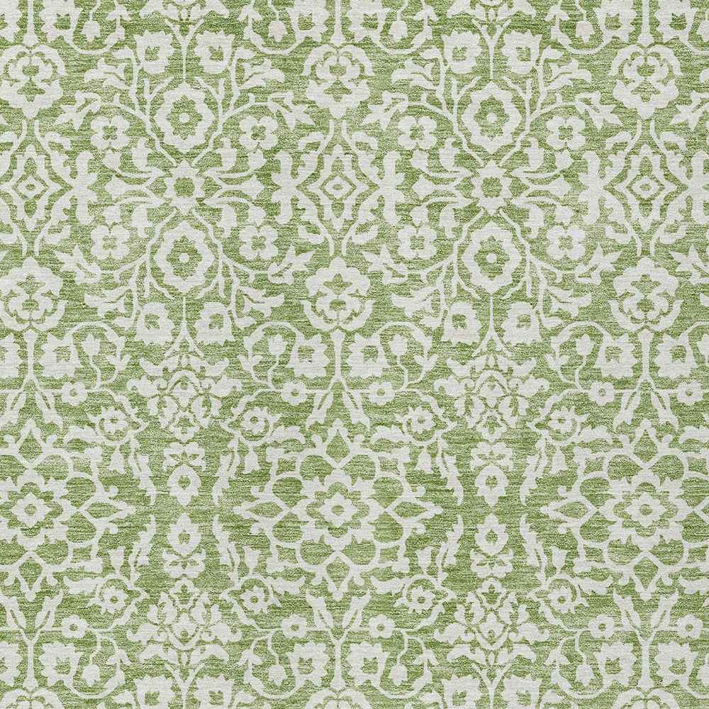 10' X 14' Green And Ivory Damask Washable Indoor Outdoor Area Rug