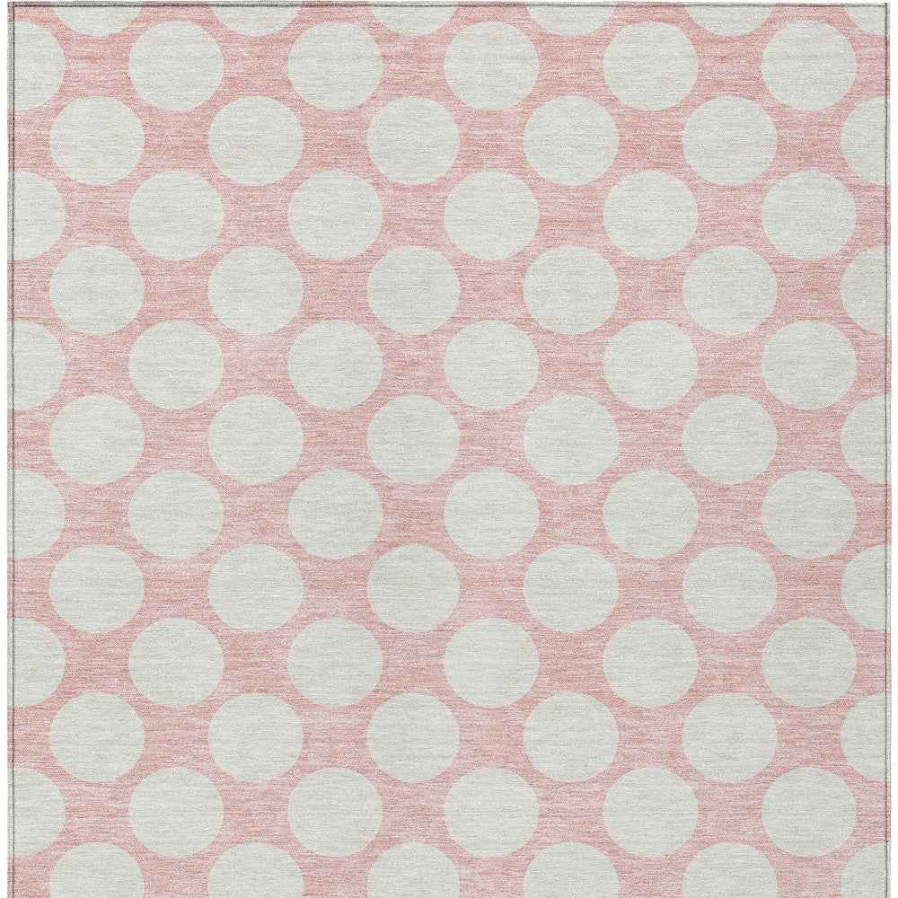 3' X 5' Pink And Gray Polka Dot Washable Indoor Outdoor Area Rug