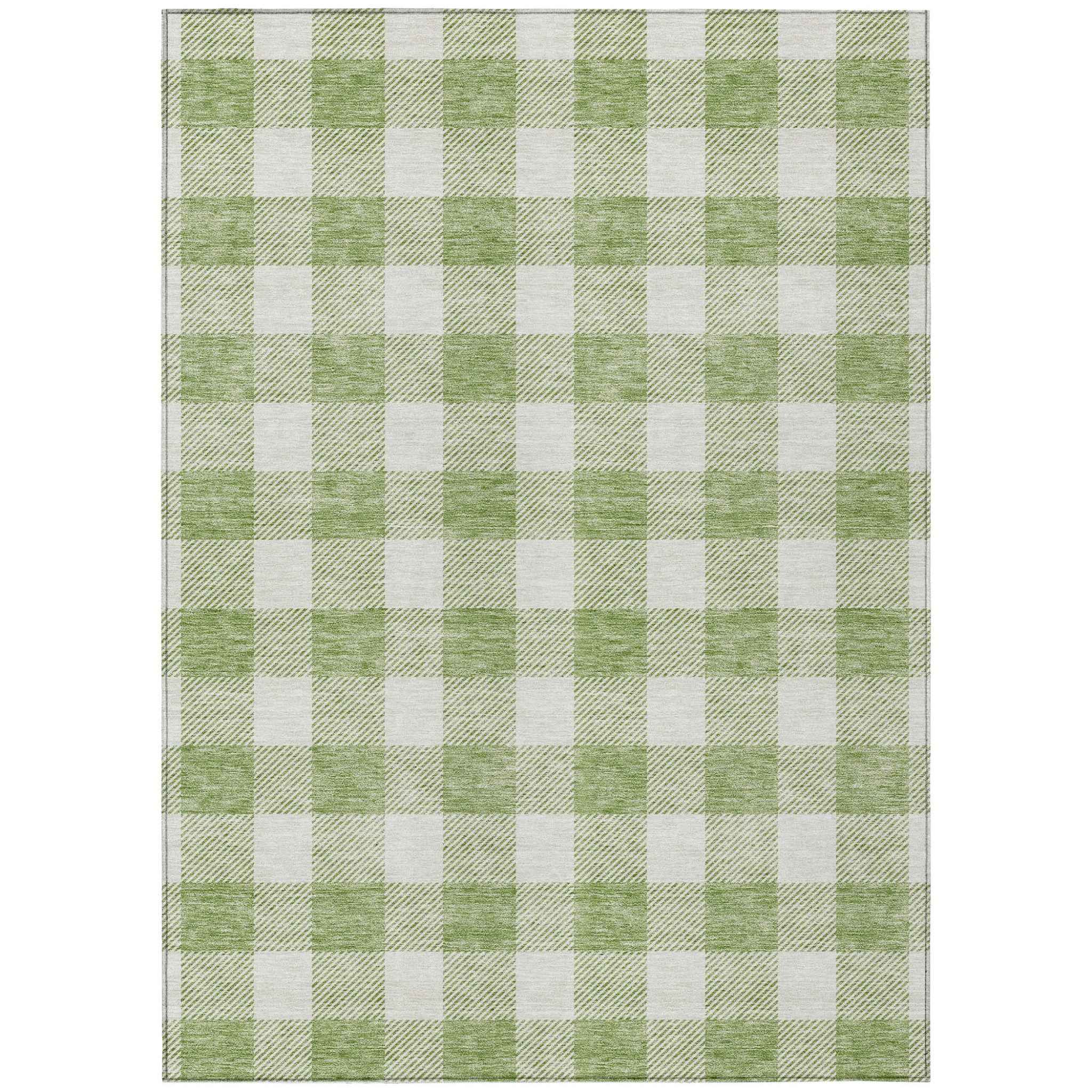 5' X 8' Artichoke Green And Gray Plaid Washable Indoor Outdoor Area Rug