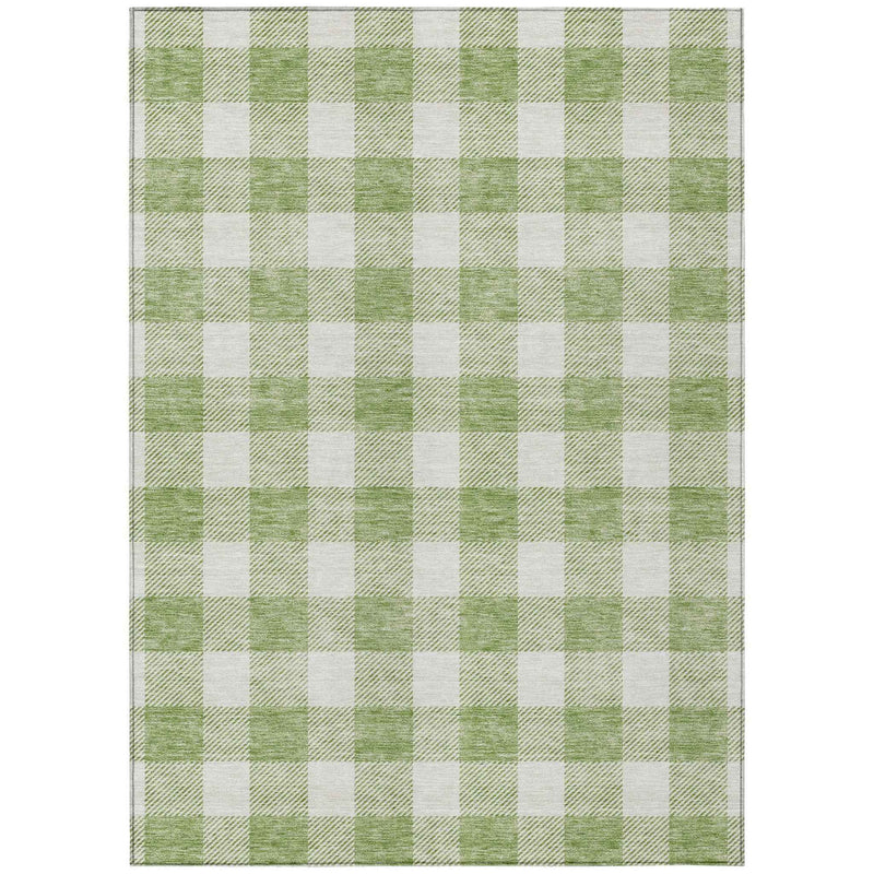 5' X 8' Artichoke Green And Gray Plaid Washable Indoor Outdoor Area Rug