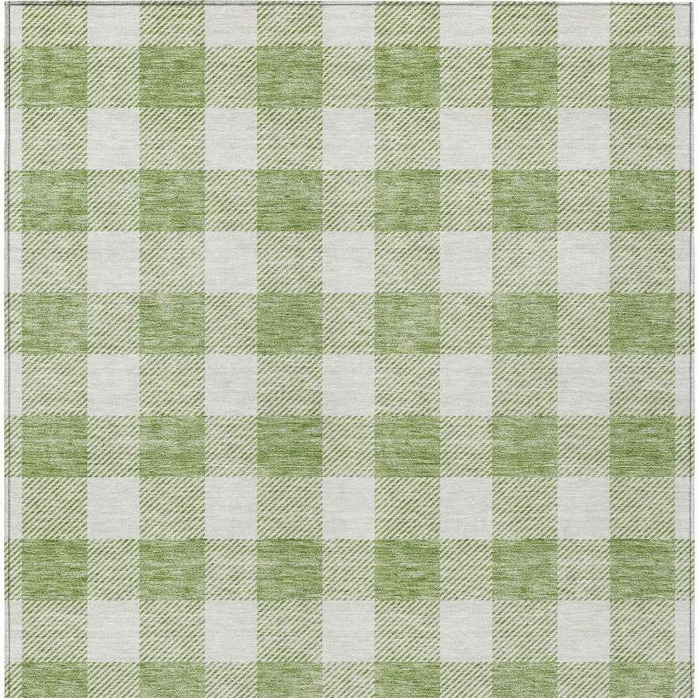 5' X 8' Artichoke Green And Gray Plaid Washable Indoor Outdoor Area Rug