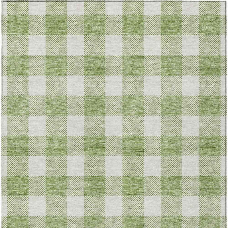 5' X 8' Artichoke Green And Gray Plaid Washable Indoor Outdoor Area Rug