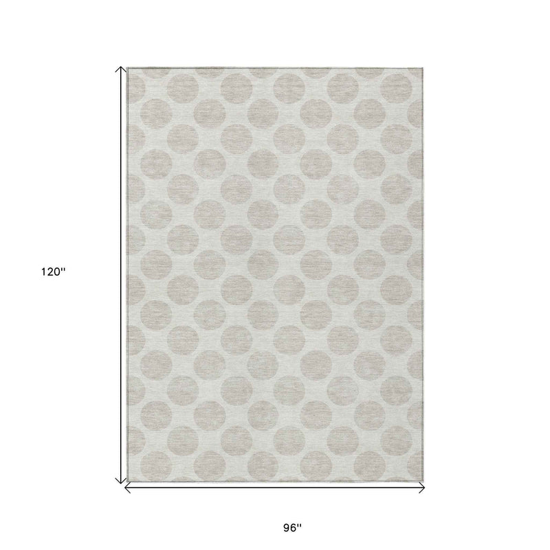 8' X 10' Ivory And Gray Polka Dot Washable Indoor Outdoor Area Rug