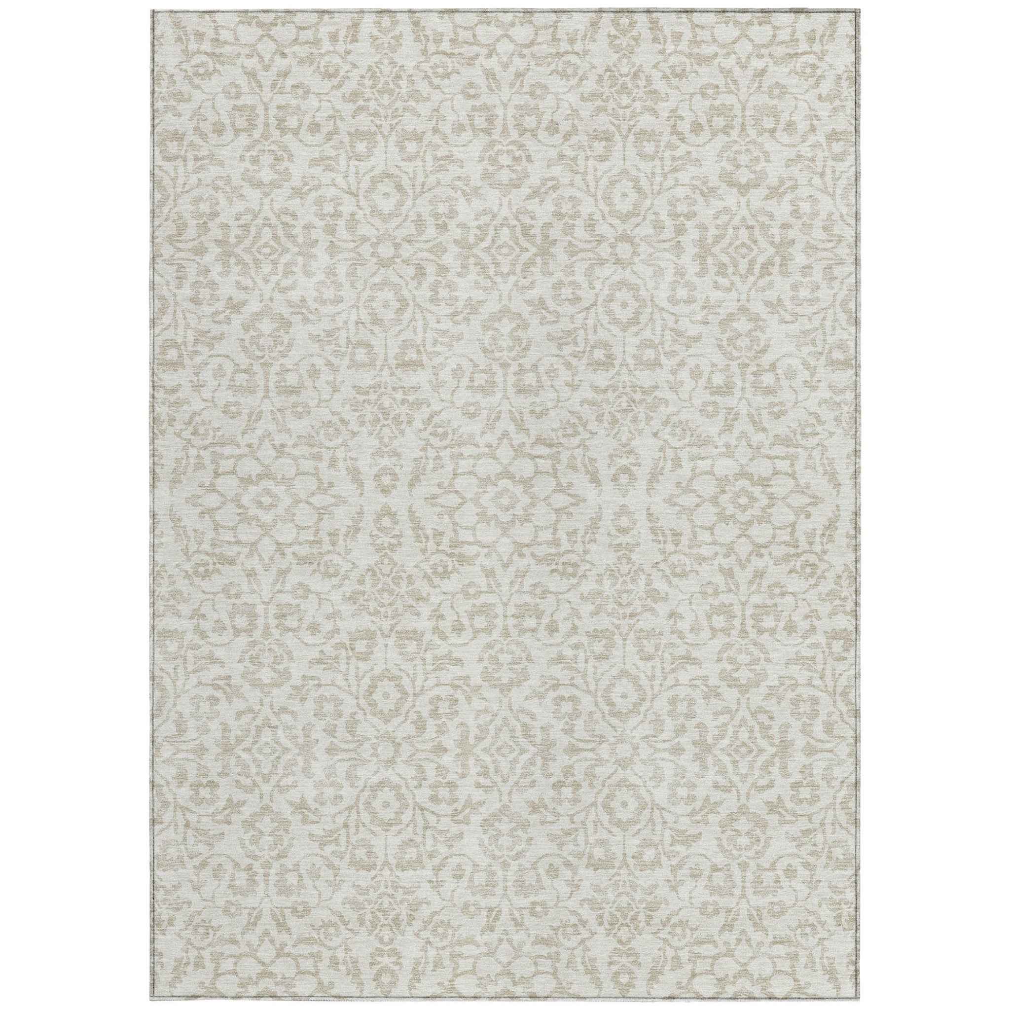 8' X 10' Ivory And Beige Damask Washable Indoor Outdoor Area Rug