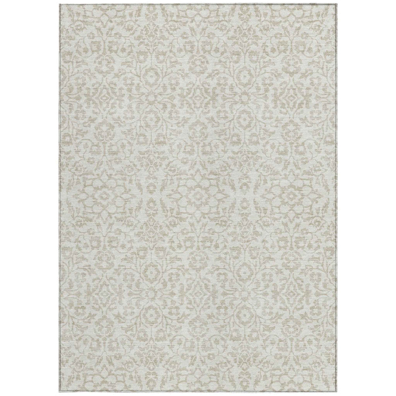 8' X 10' Ivory And Beige Damask Washable Indoor Outdoor Area Rug