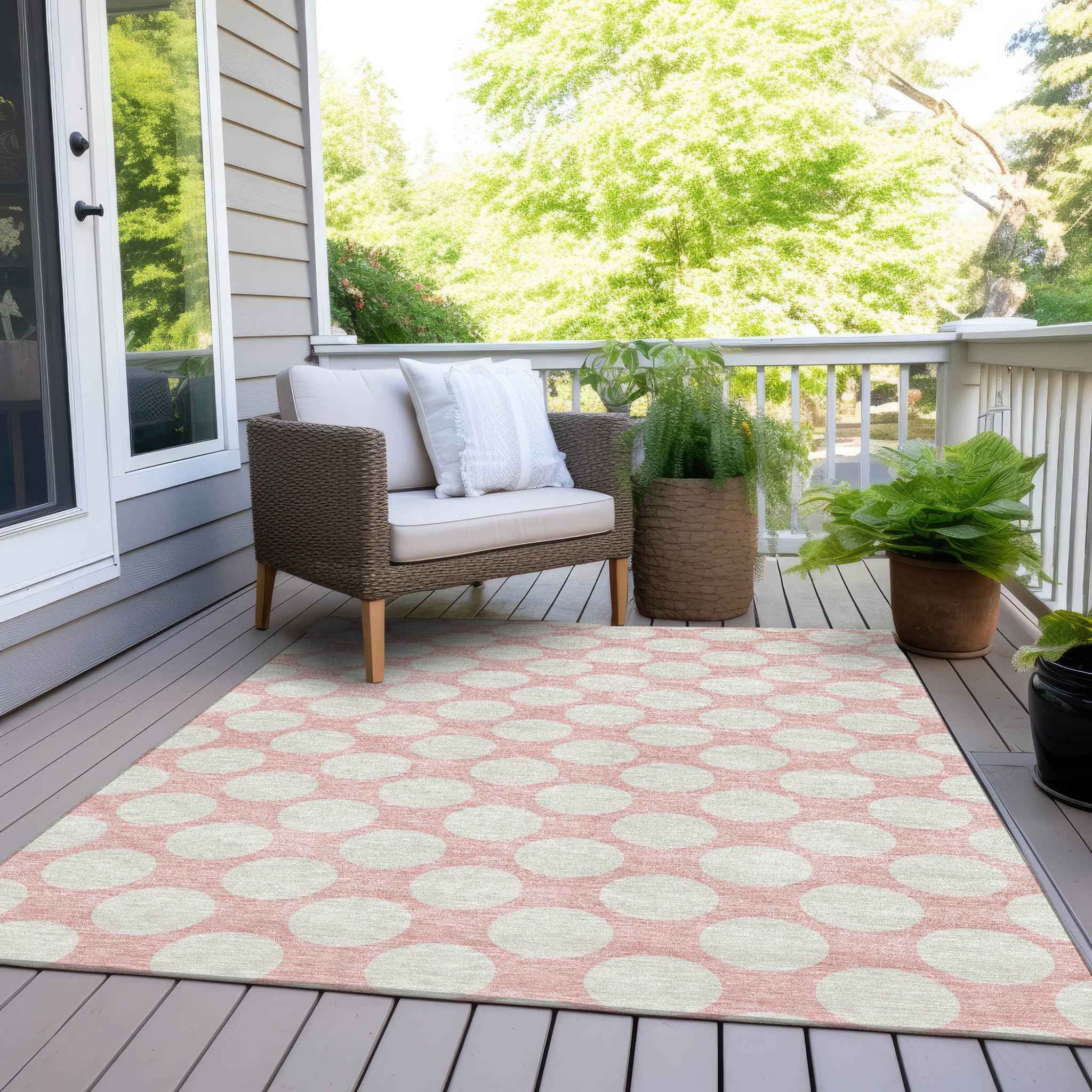 3' X 5' Pink And Gray Polka Dot Washable Indoor Outdoor Area Rug