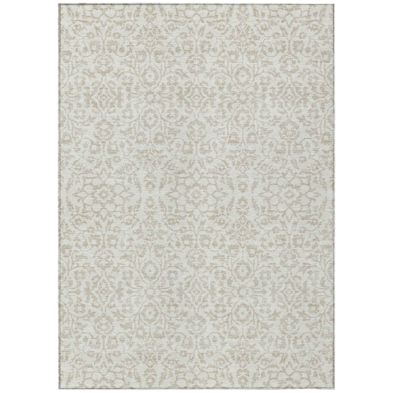 8' X 10' Ivory And Beige Damask Washable Indoor Outdoor Area Rug