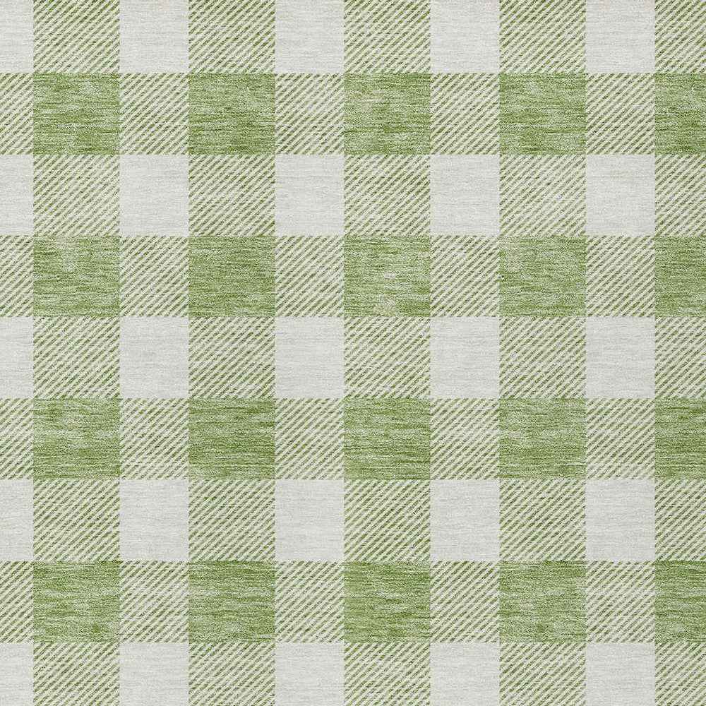5' X 8' Artichoke Green And Gray Plaid Washable Indoor Outdoor Area Rug