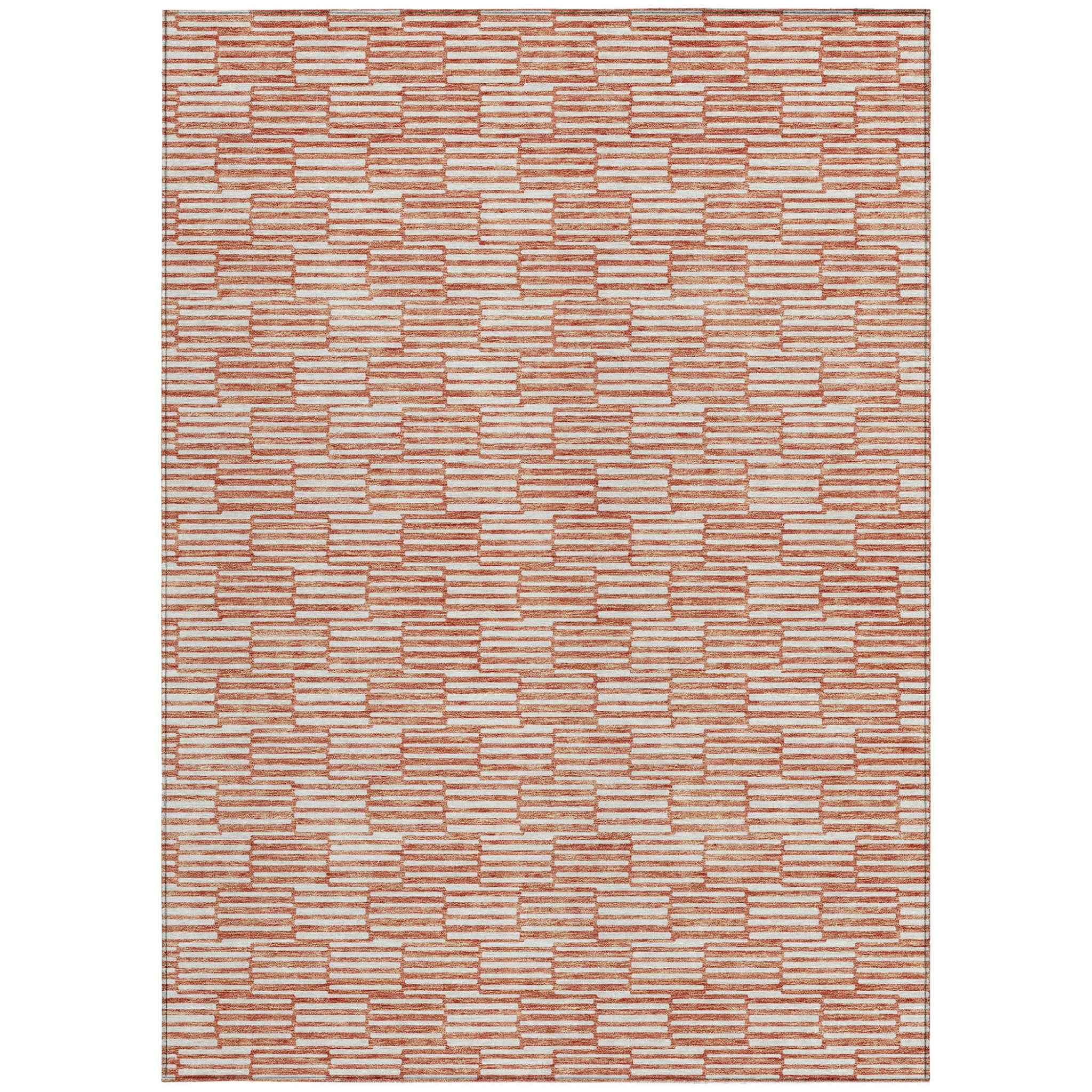 5' X 8' Salmon And Ivory Geometric Washable Indoor Outdoor Area Rug