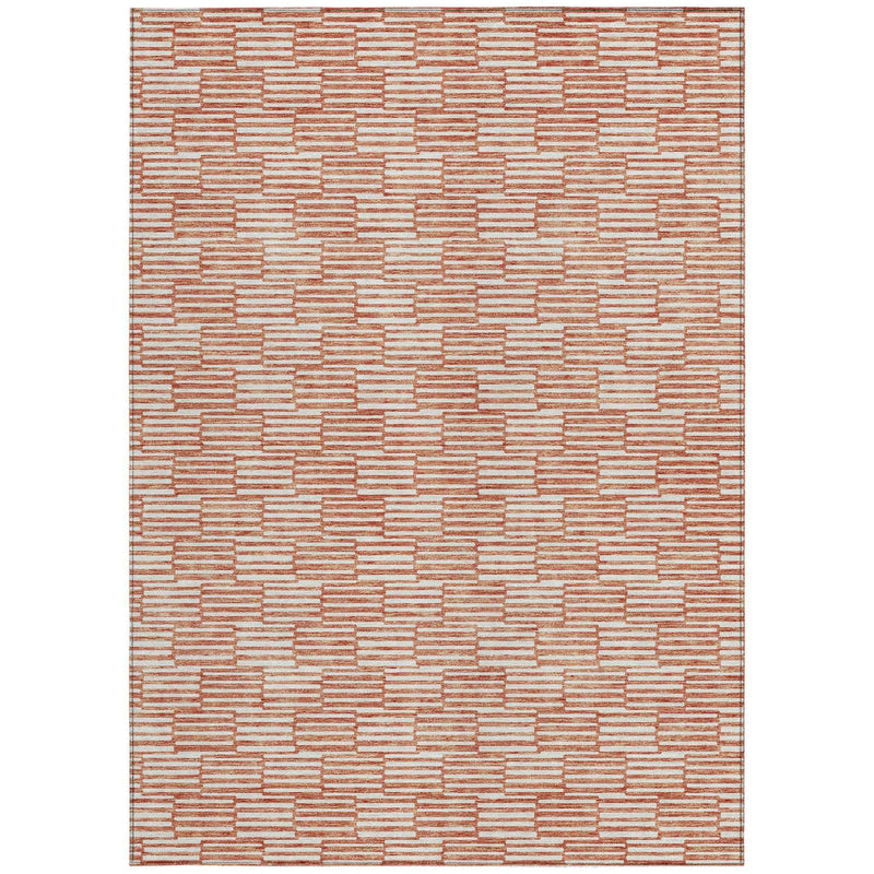 5' X 8' Salmon And Ivory Geometric Washable Indoor Outdoor Area Rug