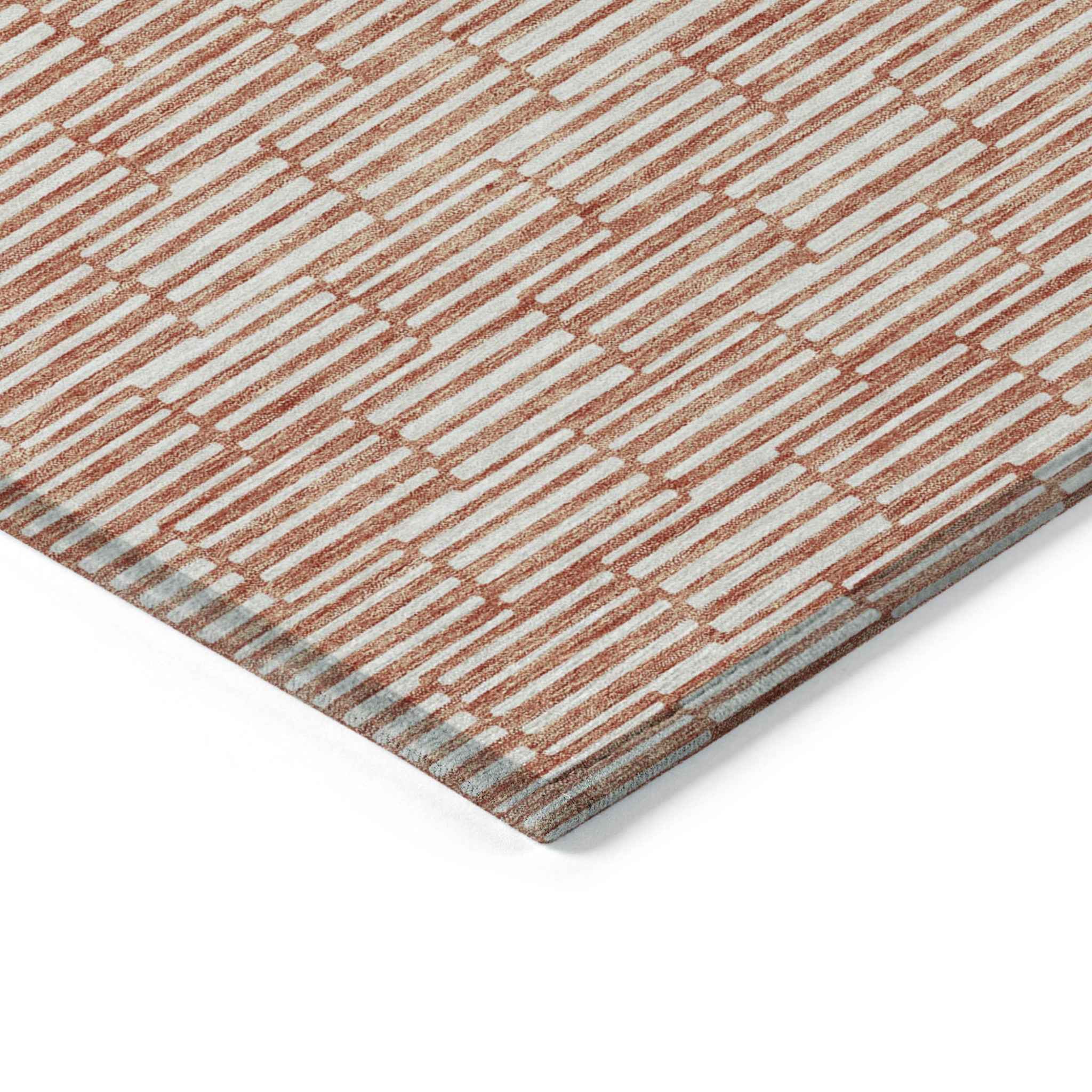 5' X 8' Salmon And Ivory Geometric Washable Indoor Outdoor Area Rug