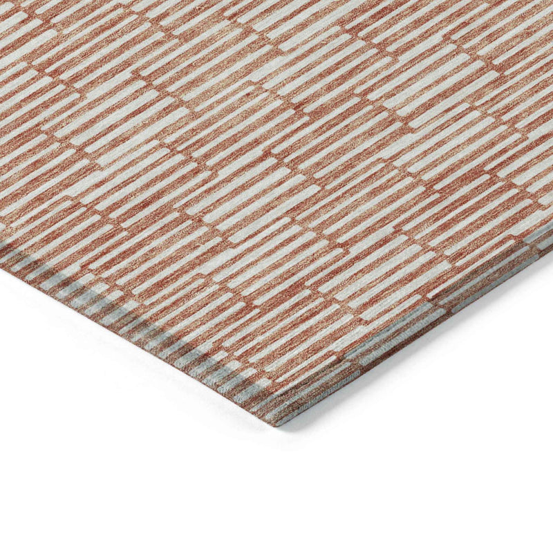 5' X 8' Salmon And Ivory Geometric Washable Indoor Outdoor Area Rug