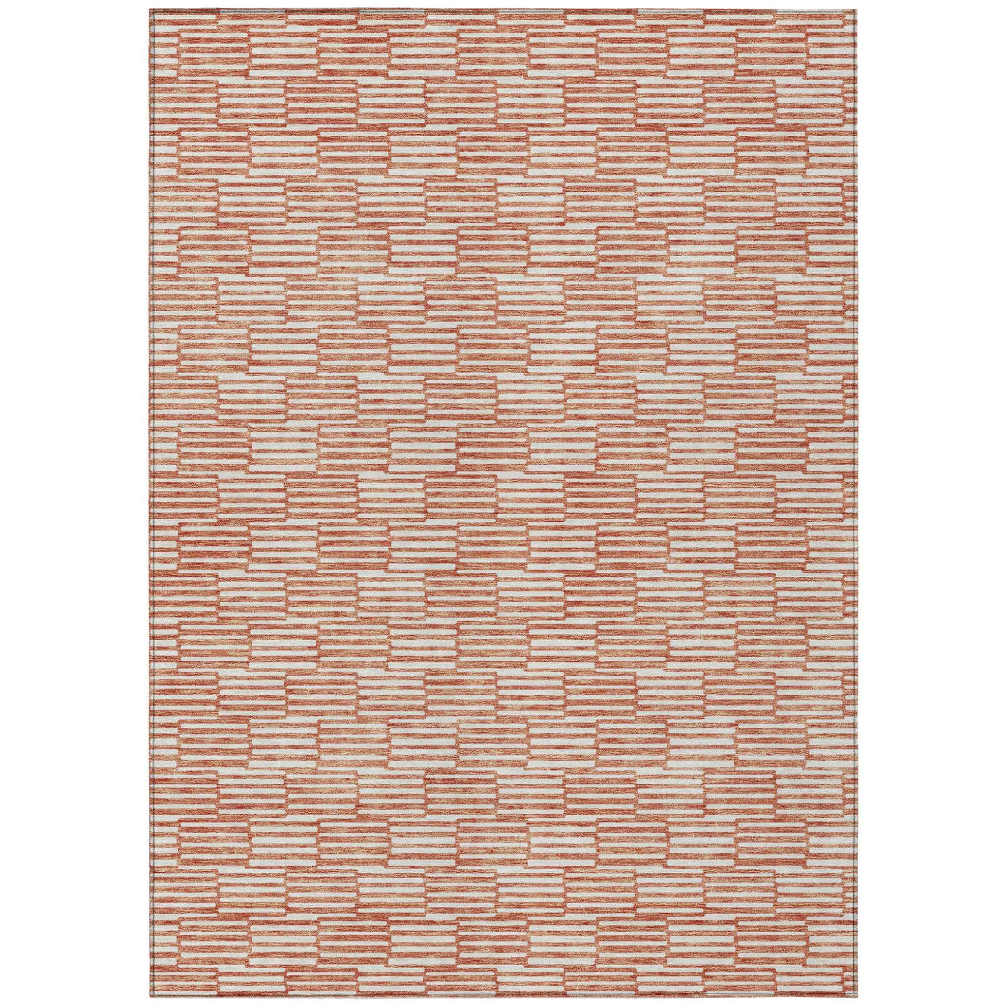 5' X 8' Salmon And Ivory Geometric Washable Indoor Outdoor Area Rug