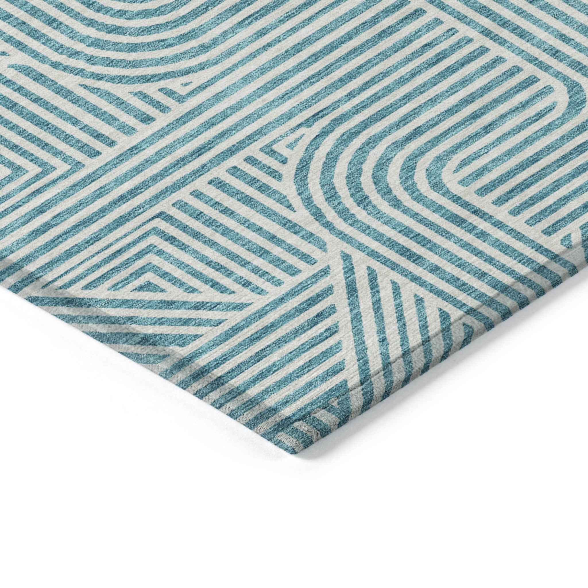 5' X 8' Teal Blue And Ivory Abstract Washable Indoor Outdoor Area Rug