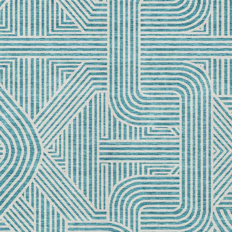 5' X 8' Teal Blue And Ivory Abstract Washable Indoor Outdoor Area Rug