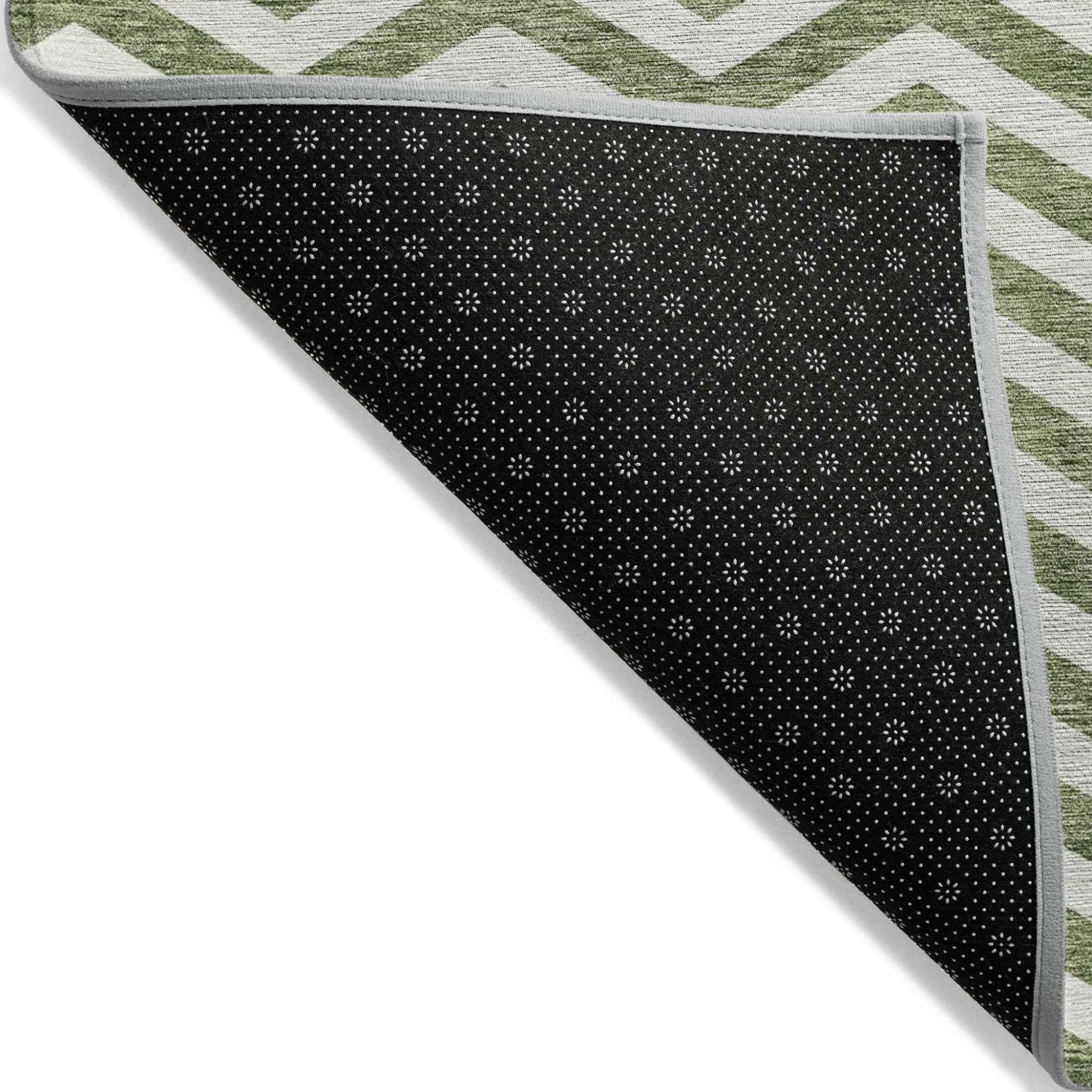 3' X 5' Green And Ivory Chevron Washable Indoor Outdoor Area Rug