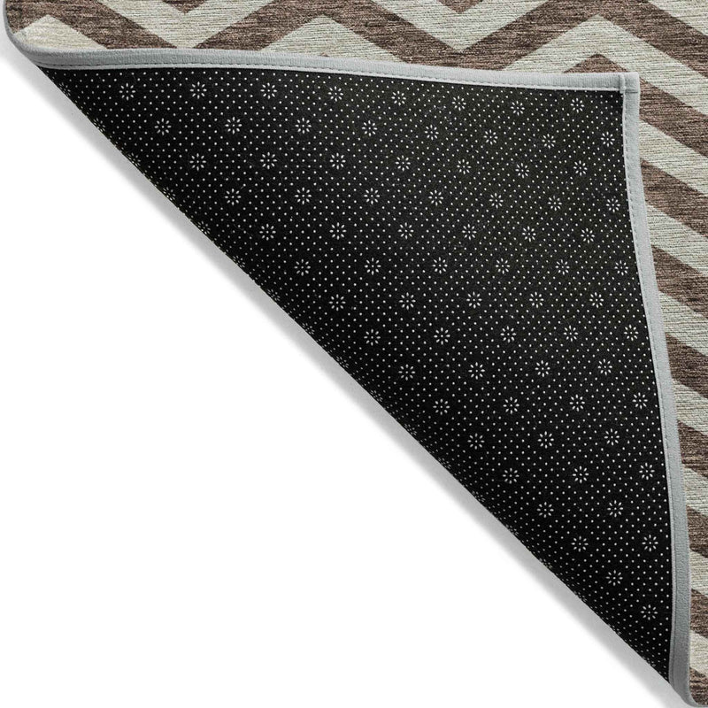 3' X 5' Brown And Beige Chevron Washable Indoor Outdoor Area Rug