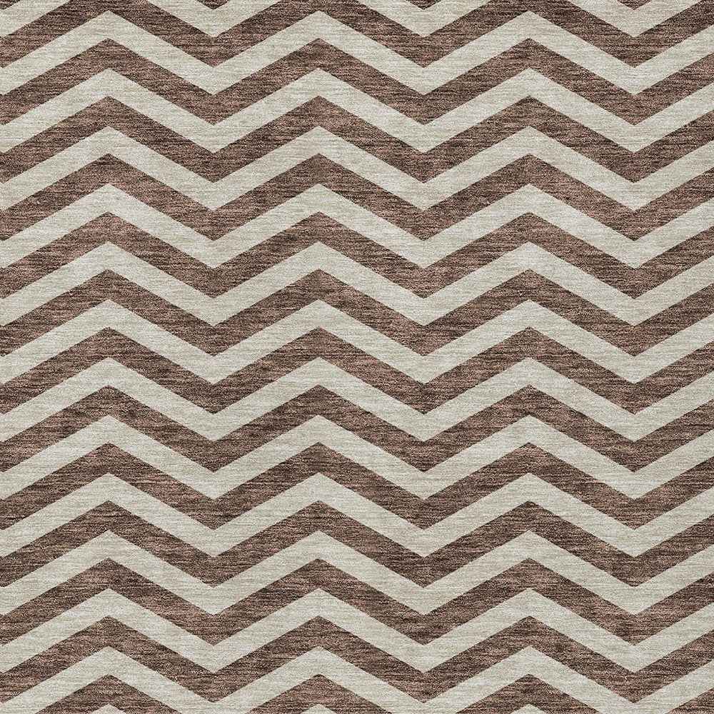 3' X 5' Brown And Beige Chevron Washable Indoor Outdoor Area Rug