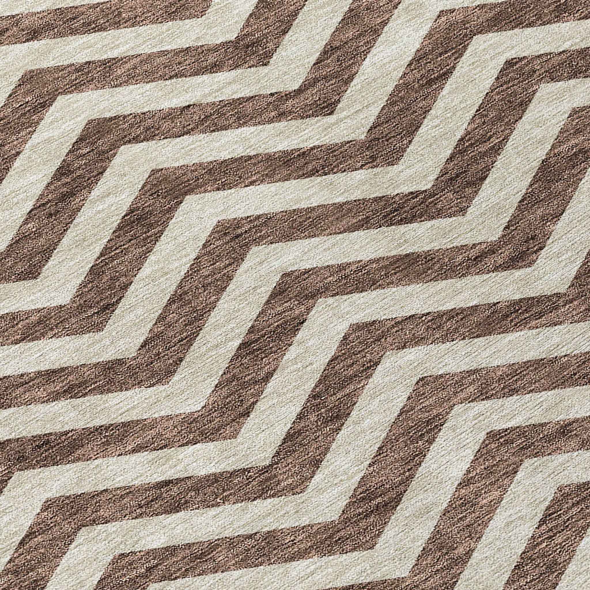 3' X 5' Brown And Beige Chevron Washable Indoor Outdoor Area Rug