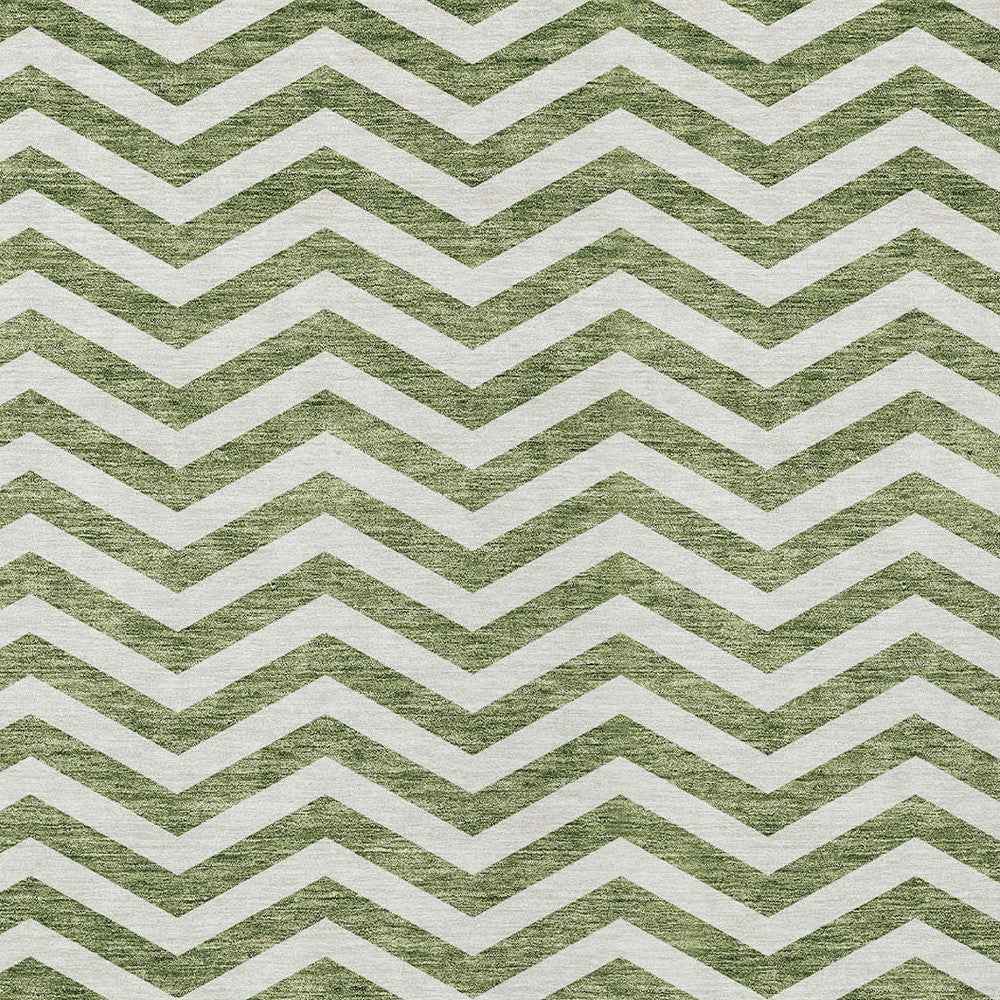 3' X 5' Green And Ivory Chevron Washable Indoor Outdoor Area Rug