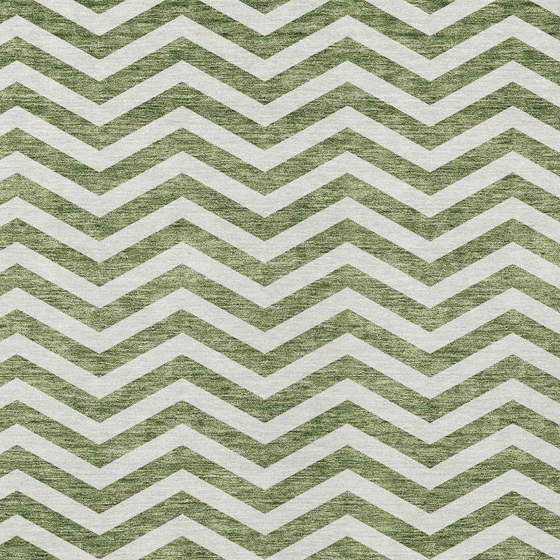 3' X 5' Green And Ivory Chevron Washable Indoor Outdoor Area Rug
