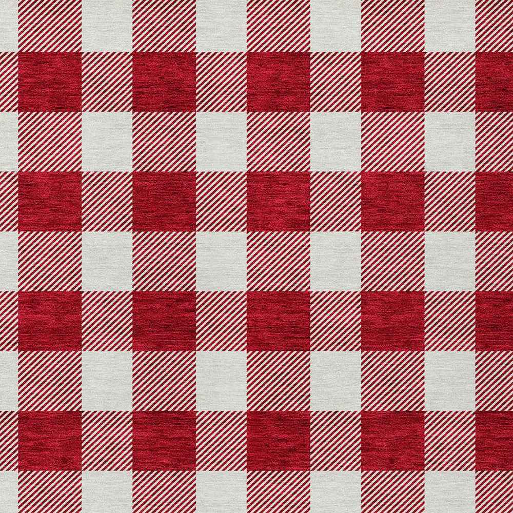 10' X 14' Red And Ivory Plaid Washable Indoor Outdoor Area Rug