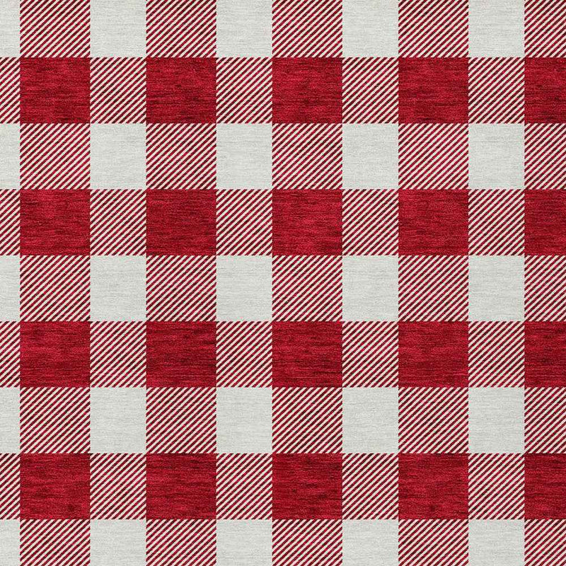 10' X 14' Red And Ivory Plaid Washable Indoor Outdoor Area Rug