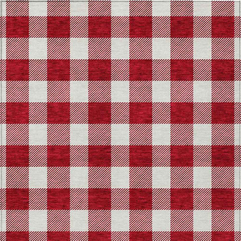 10' X 14' Red And Ivory Plaid Washable Indoor Outdoor Area Rug