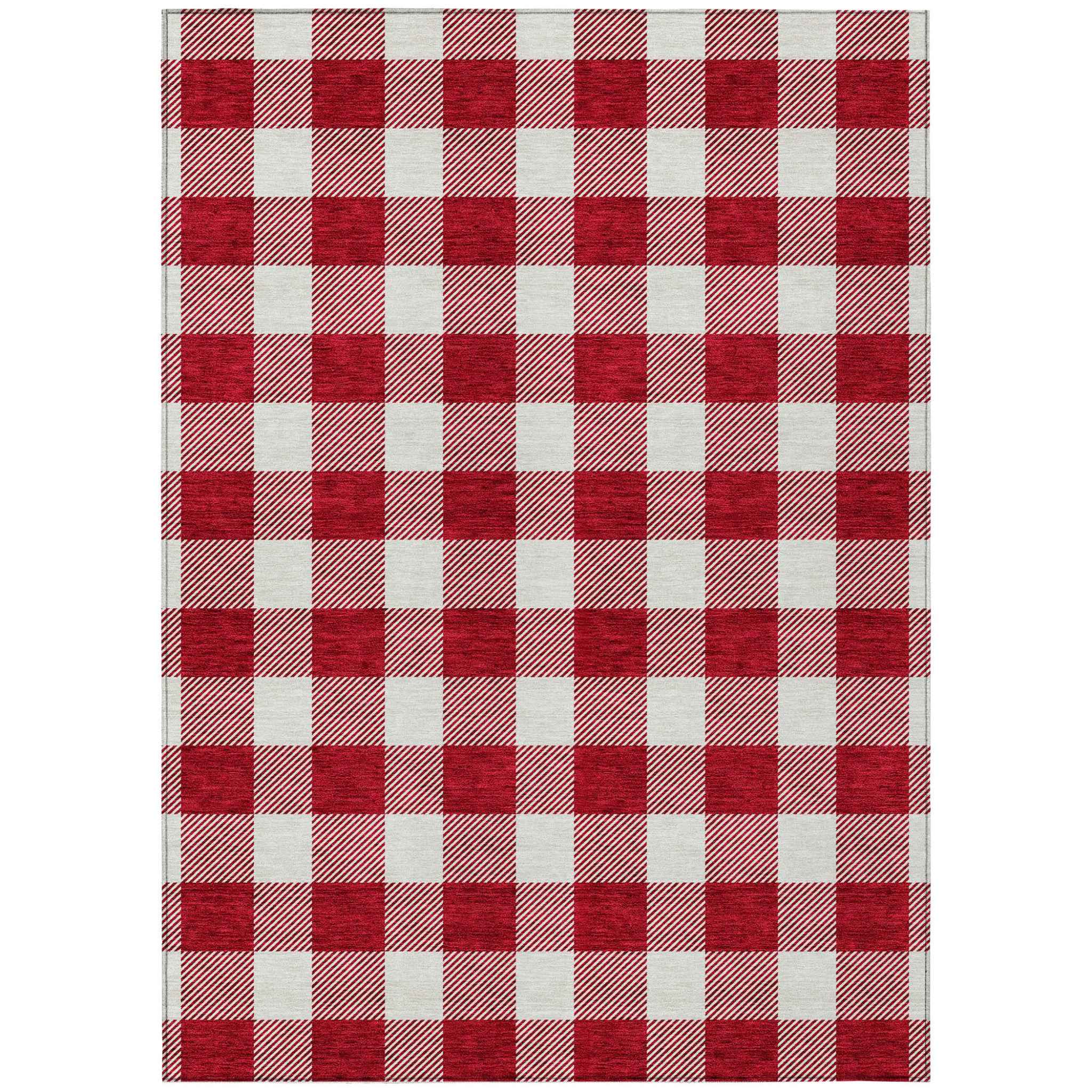 10' X 14' Red And Ivory Plaid Washable Indoor Outdoor Area Rug