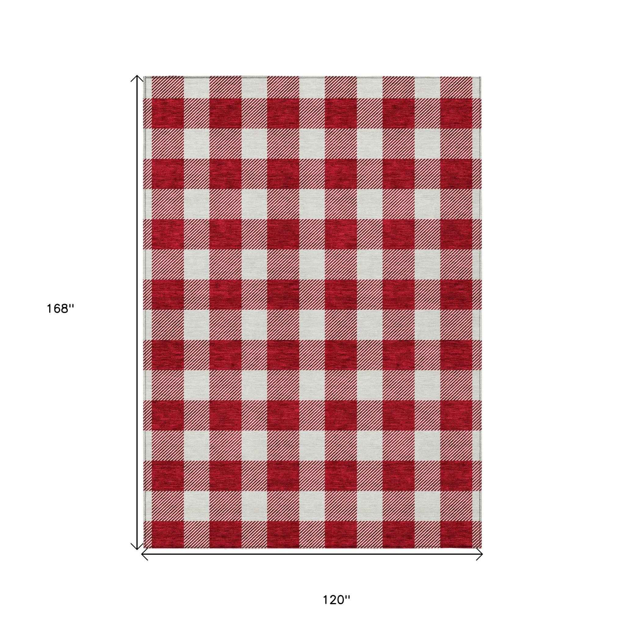 10' X 14' Red And Ivory Plaid Washable Indoor Outdoor Area Rug