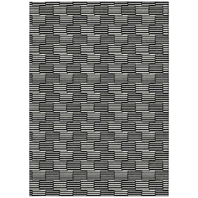 3' X 5' Black And Ivory Geometric Washable Indoor Outdoor Area Rug
