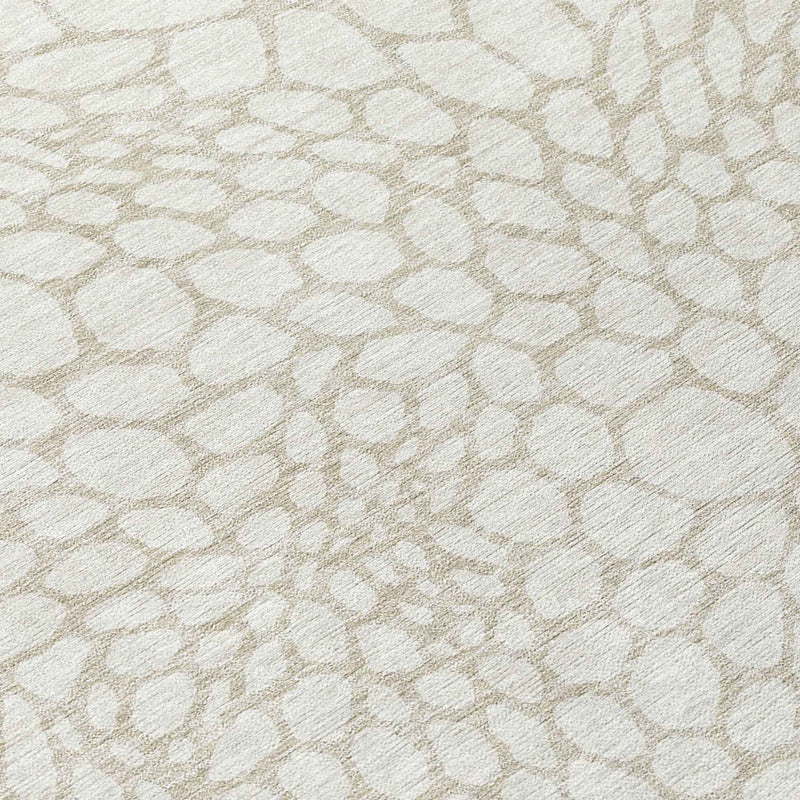 8' Ivory And Beige Round Geometric Washable Indoor Outdoor Area Rug