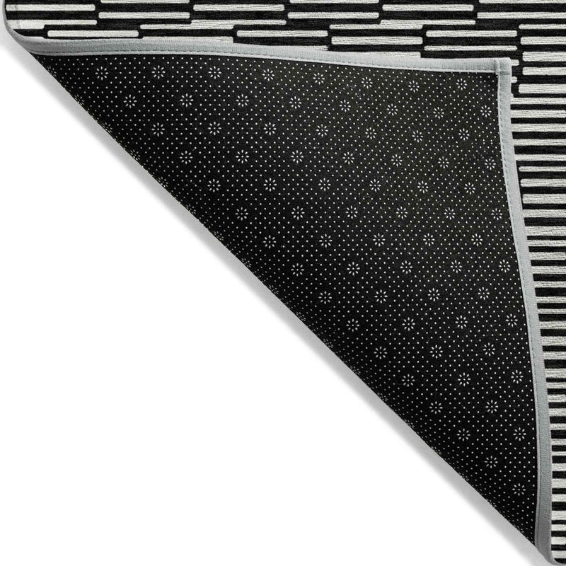 3' X 5' Black And Ivory Geometric Washable Indoor Outdoor Area Rug