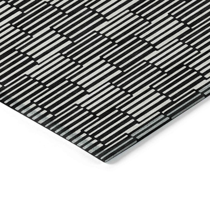 3' X 5' Black And Ivory Geometric Washable Indoor Outdoor Area Rug