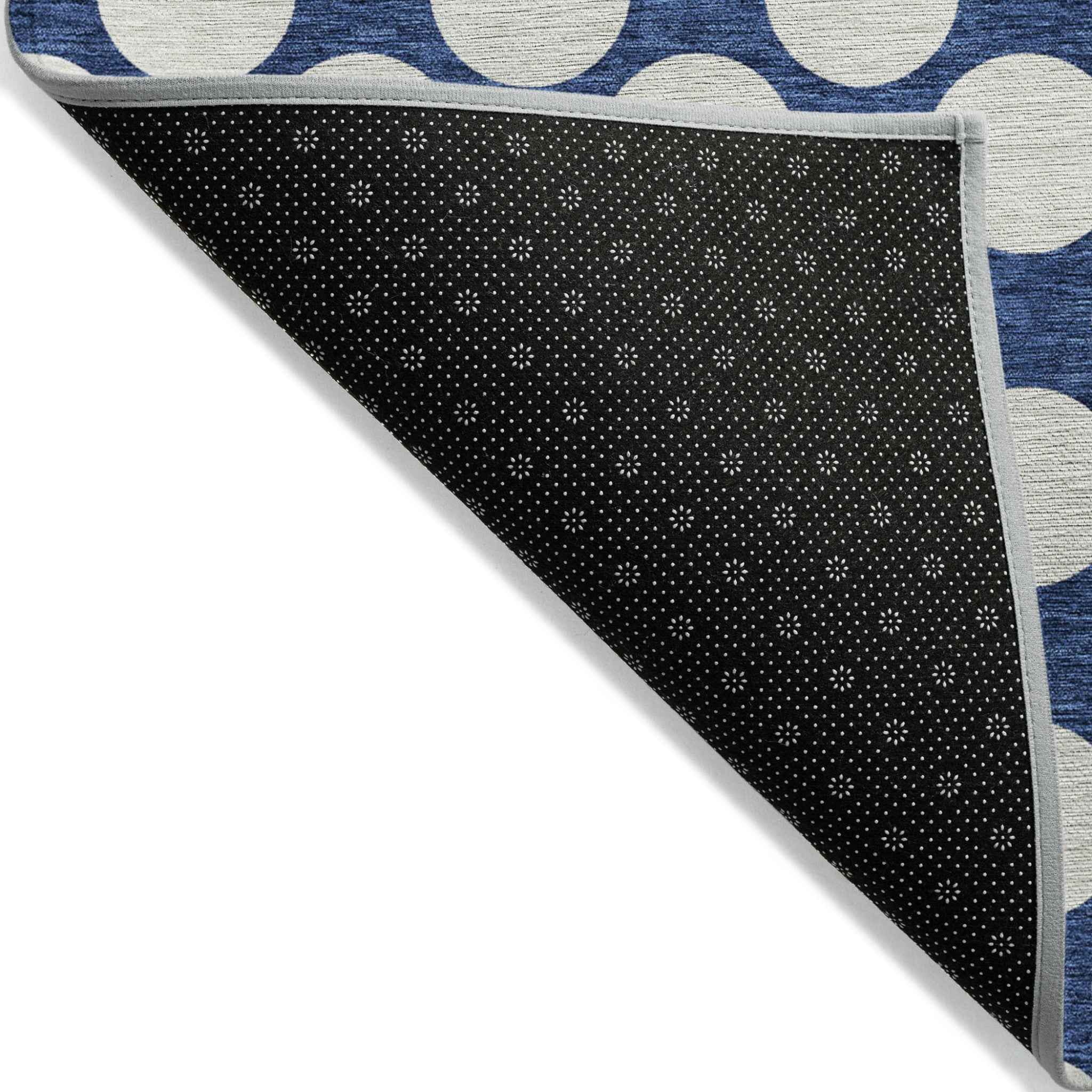3' X 5' Navy Blue And Ivory Polka Dot Washable Indoor Outdoor Area Rug