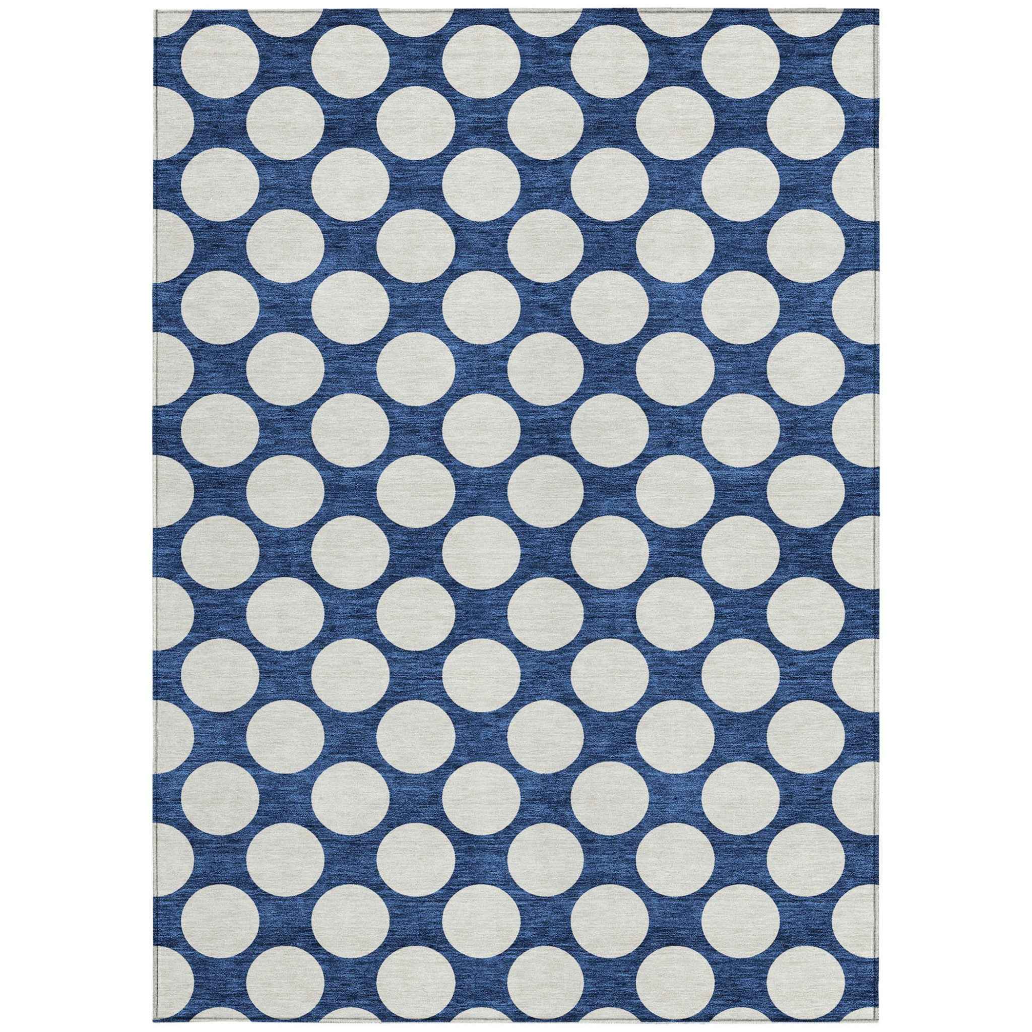 3' X 5' Navy Blue And Ivory Polka Dot Washable Indoor Outdoor Area Rug