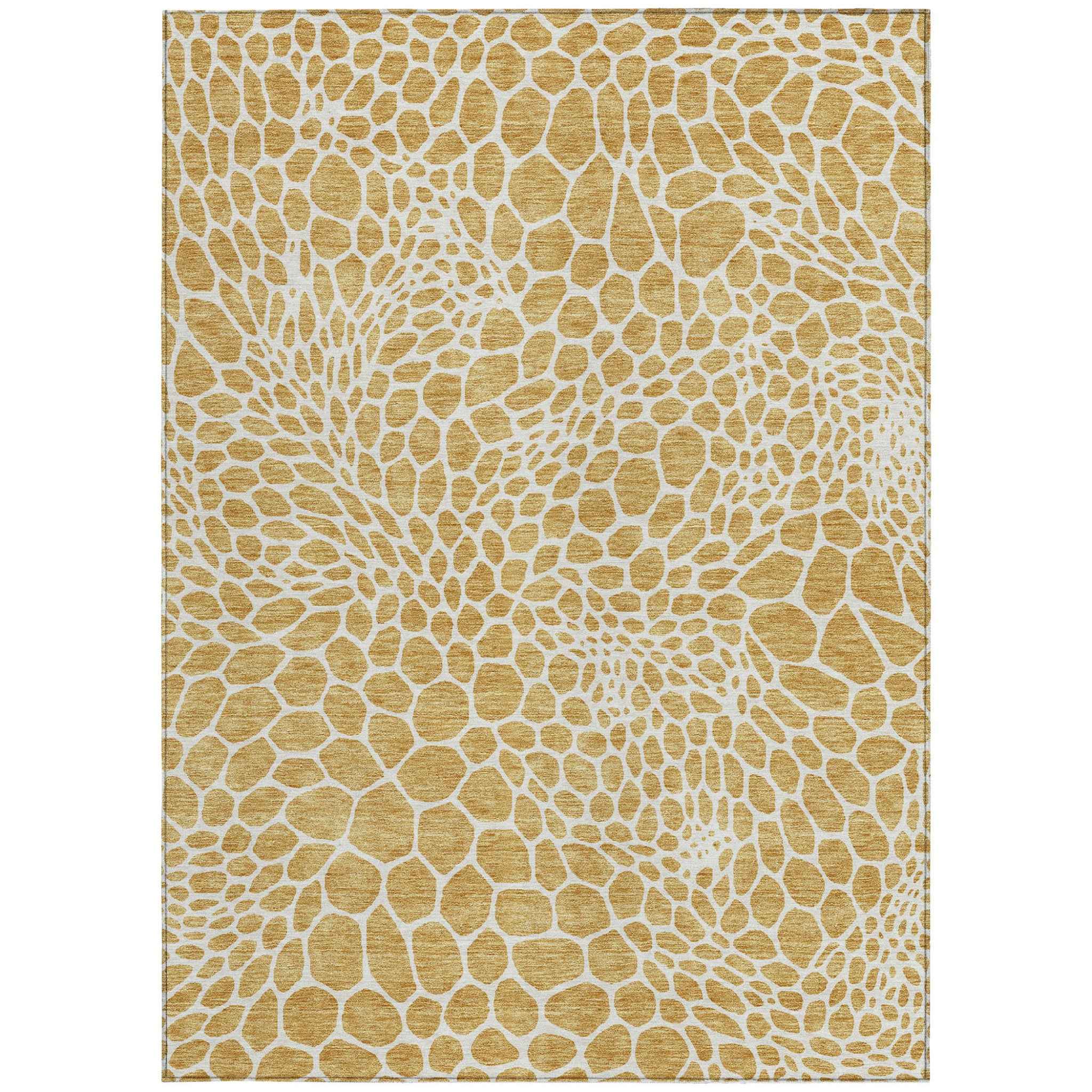 5' X 8' Gold And Ivory Geometric Washable Indoor Outdoor Area Rug