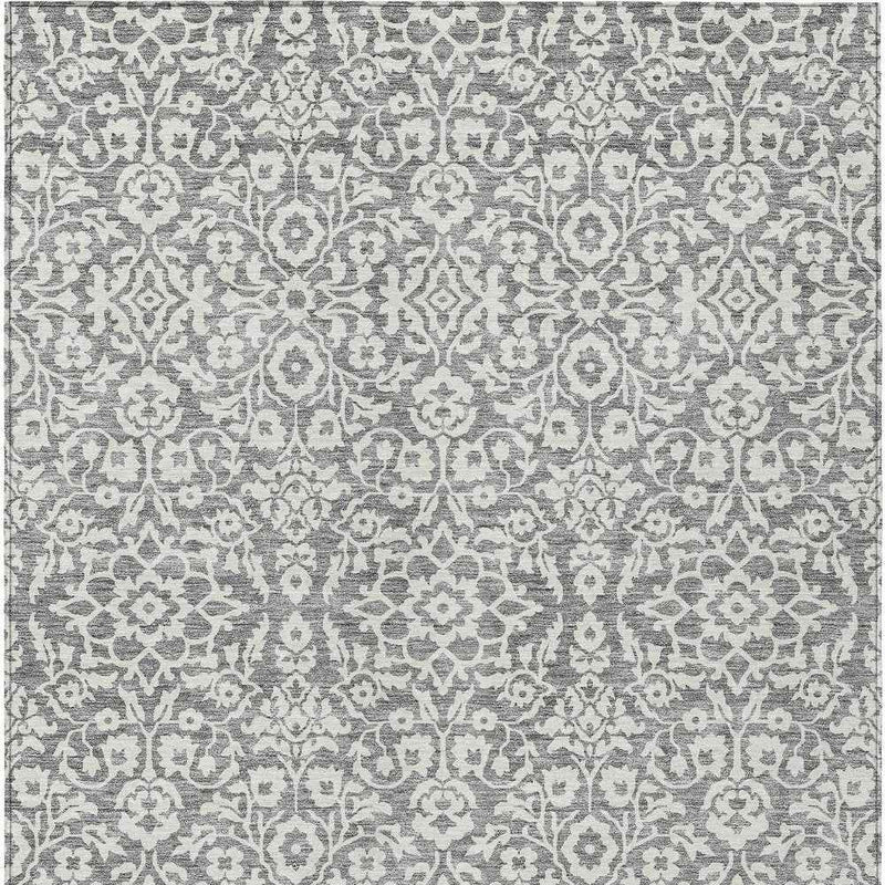 10' X 14' Gray And Ivory Damask Washable Indoor Outdoor Area Rug