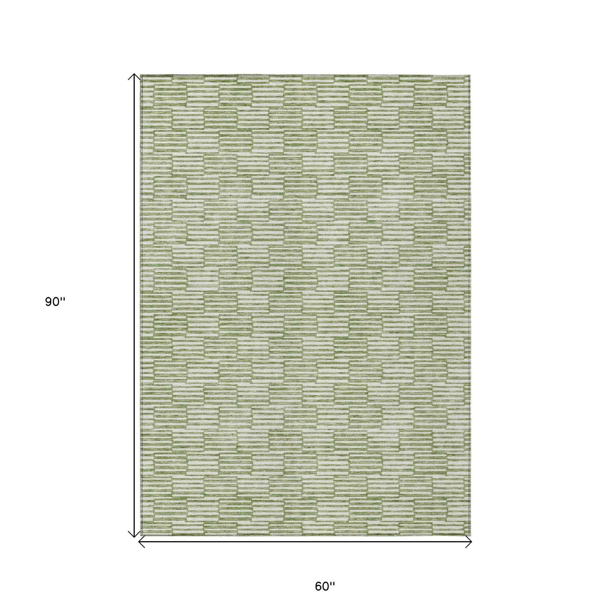 5' X 8' Green And Ivory Geometric Washable Indoor Outdoor Area Rug