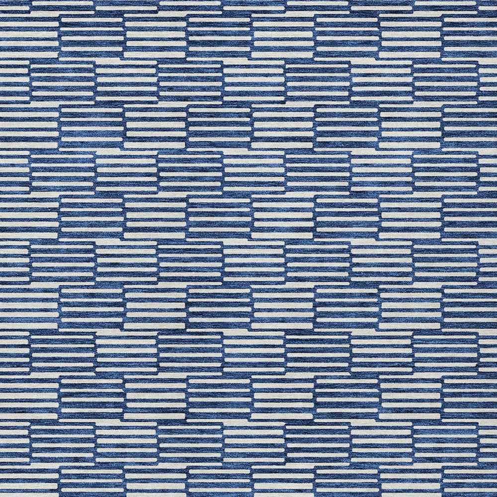 3' X 5' Navy Blue And Ivory Geometric Washable Indoor Outdoor Area Rug