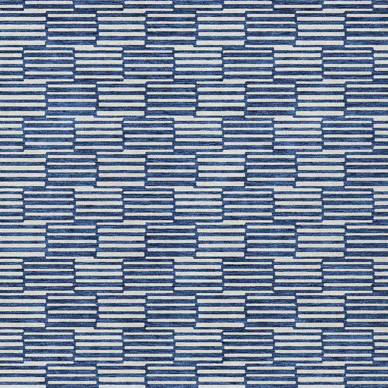 3' X 5' Navy Blue And Ivory Geometric Washable Indoor Outdoor Area Rug