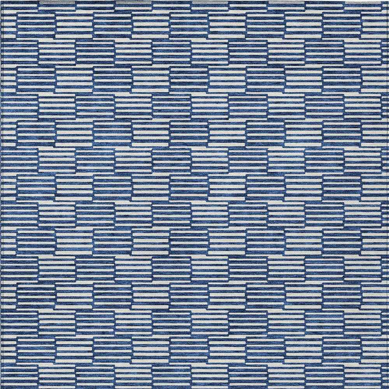 3' X 5' Navy Blue And Ivory Geometric Washable Indoor Outdoor Area Rug