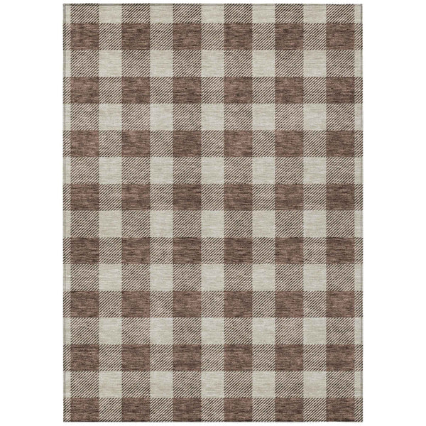 5' X 8' Brown And Beige Plaid Washable Indoor Outdoor Area Rug