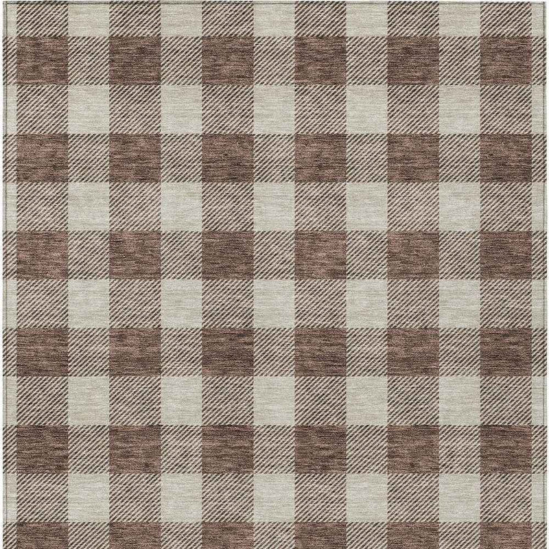 5' X 8' Brown And Beige Plaid Washable Indoor Outdoor Area Rug