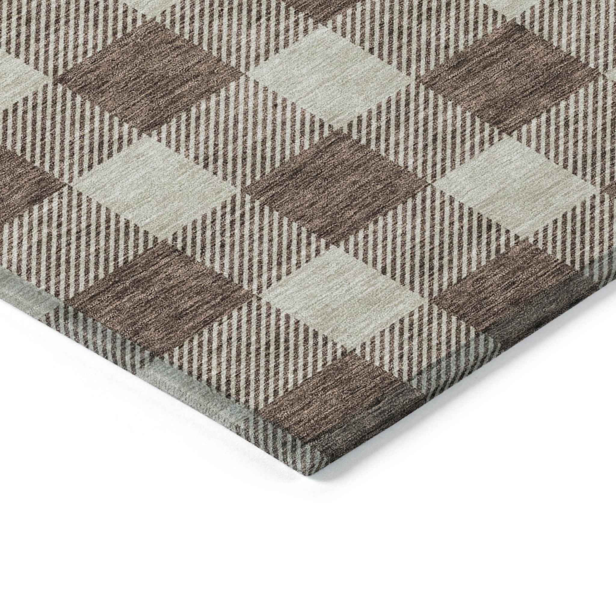 5' X 8' Brown And Beige Plaid Washable Indoor Outdoor Area Rug