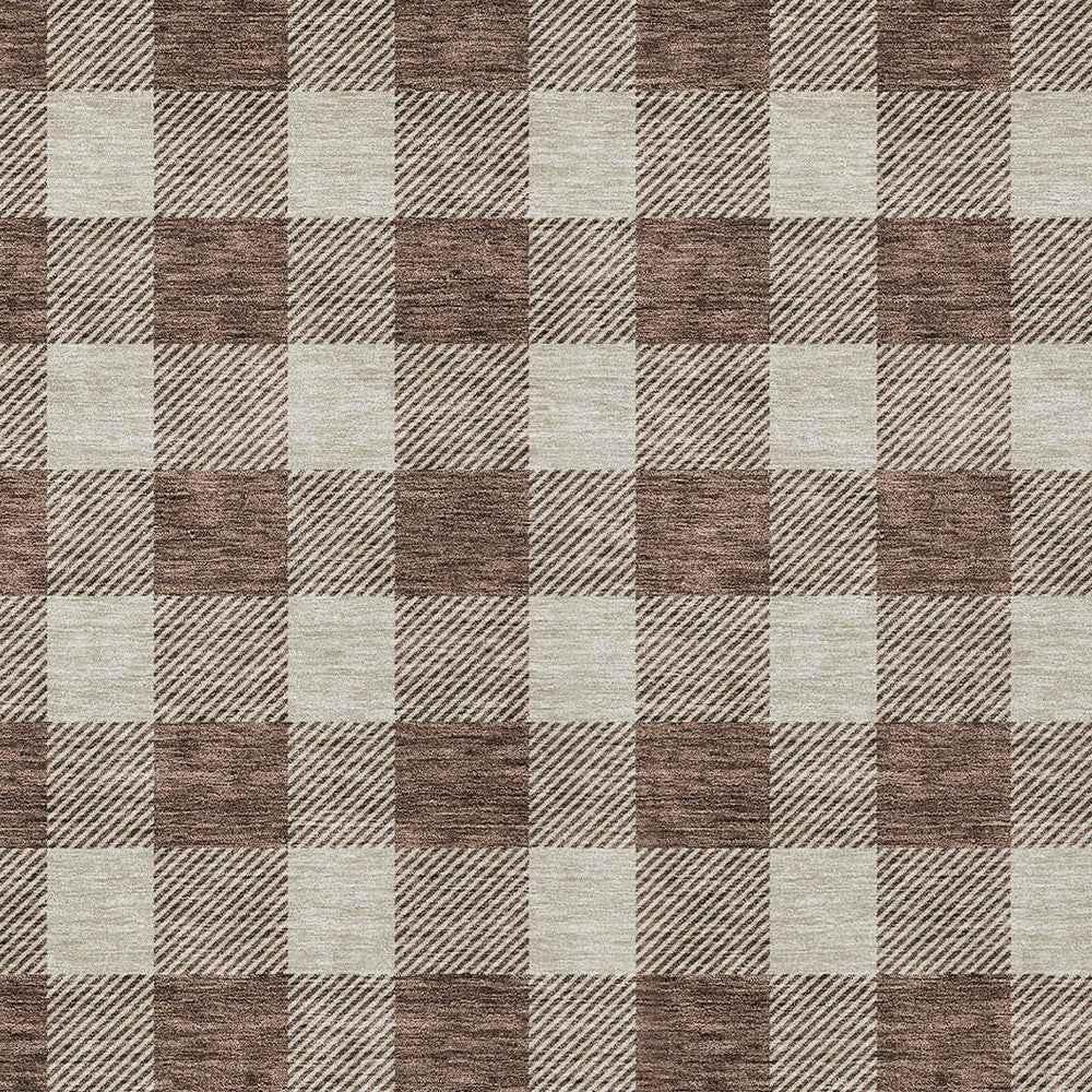 5' X 8' Brown And Beige Plaid Washable Indoor Outdoor Area Rug